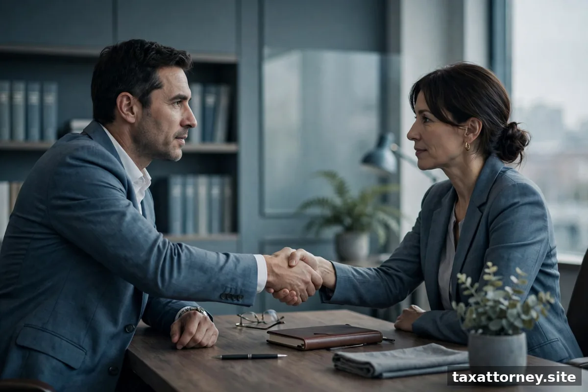 Handshake in a law office