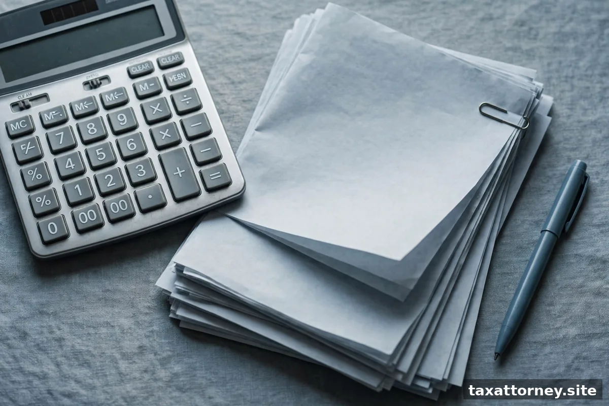 Calculator next to legal documents and pen
