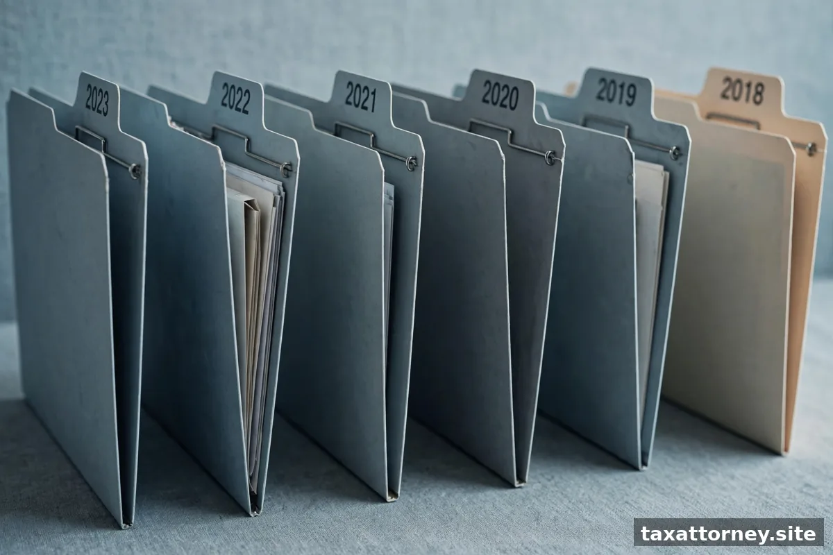 File folders labeled by tax year