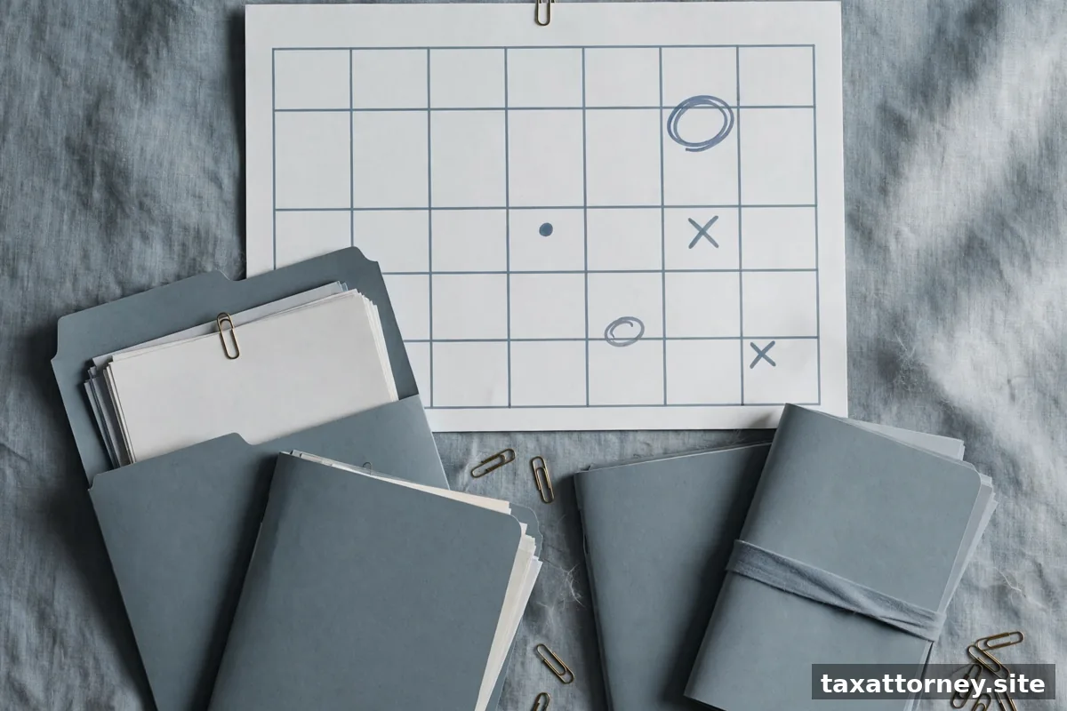 Calendar with marked deadlines and tax folders