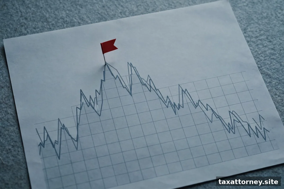 Red flag marker on a financial chart