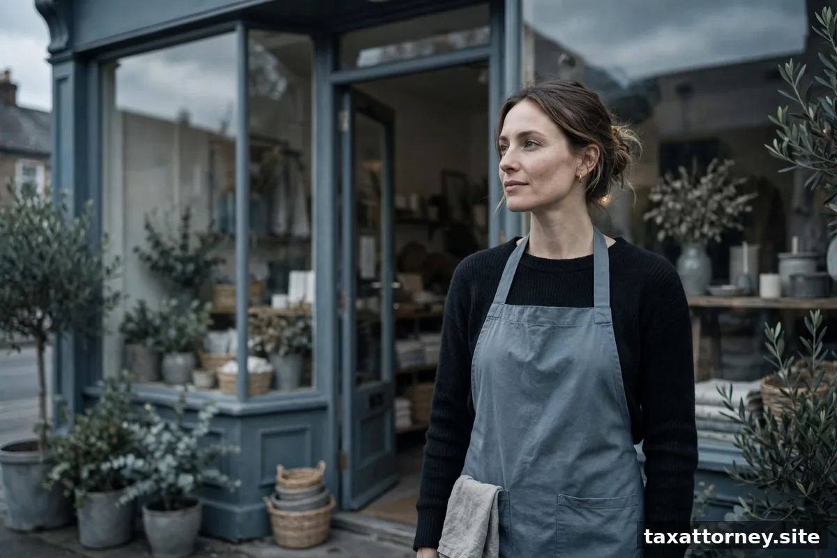Small business owner standing at a storefront