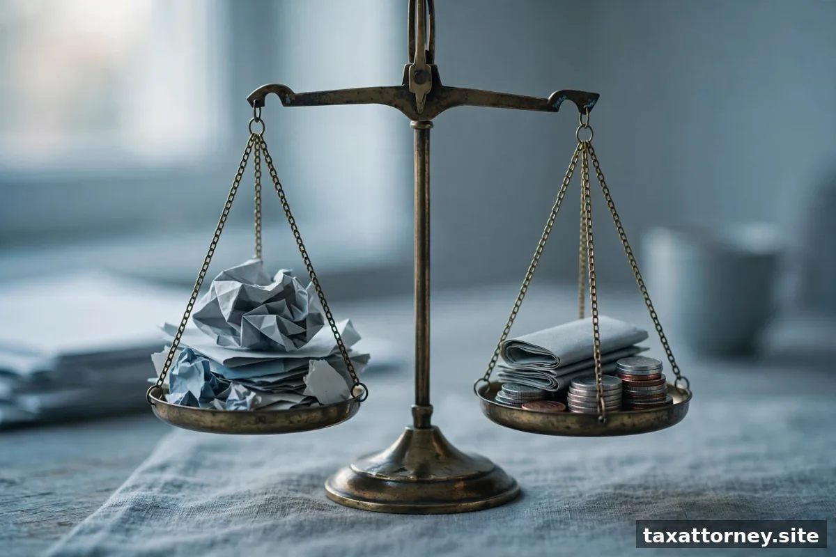 Balance scale weighing debt against payment