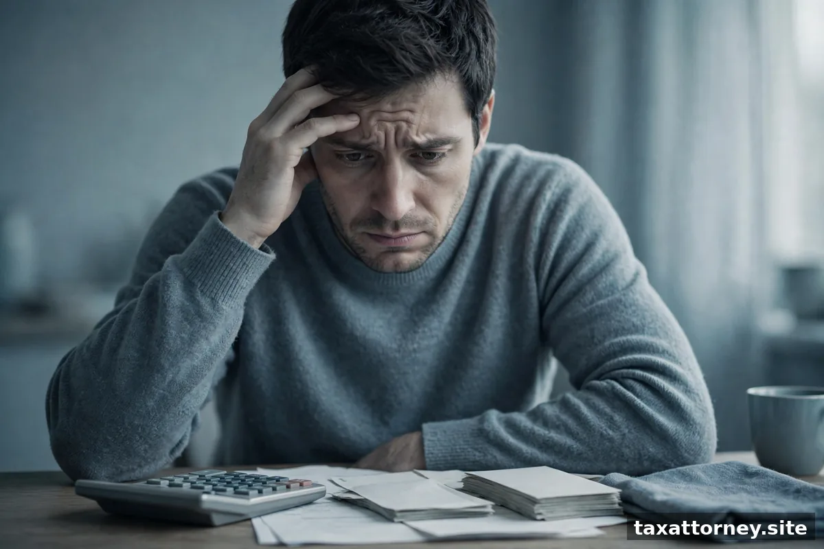 Worried person reviewing bills with a calculator