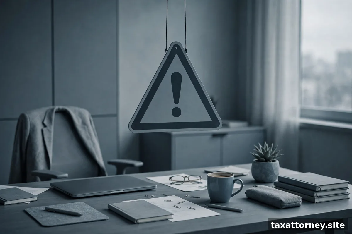 Warning sign over an office desk
