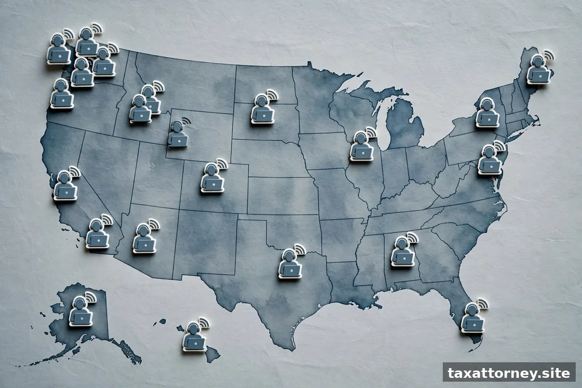 US map with remote worker icons
