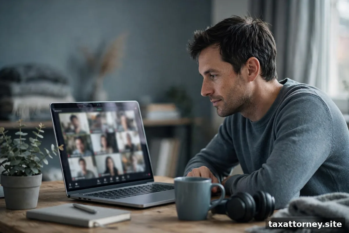 Home office laptop during a video call