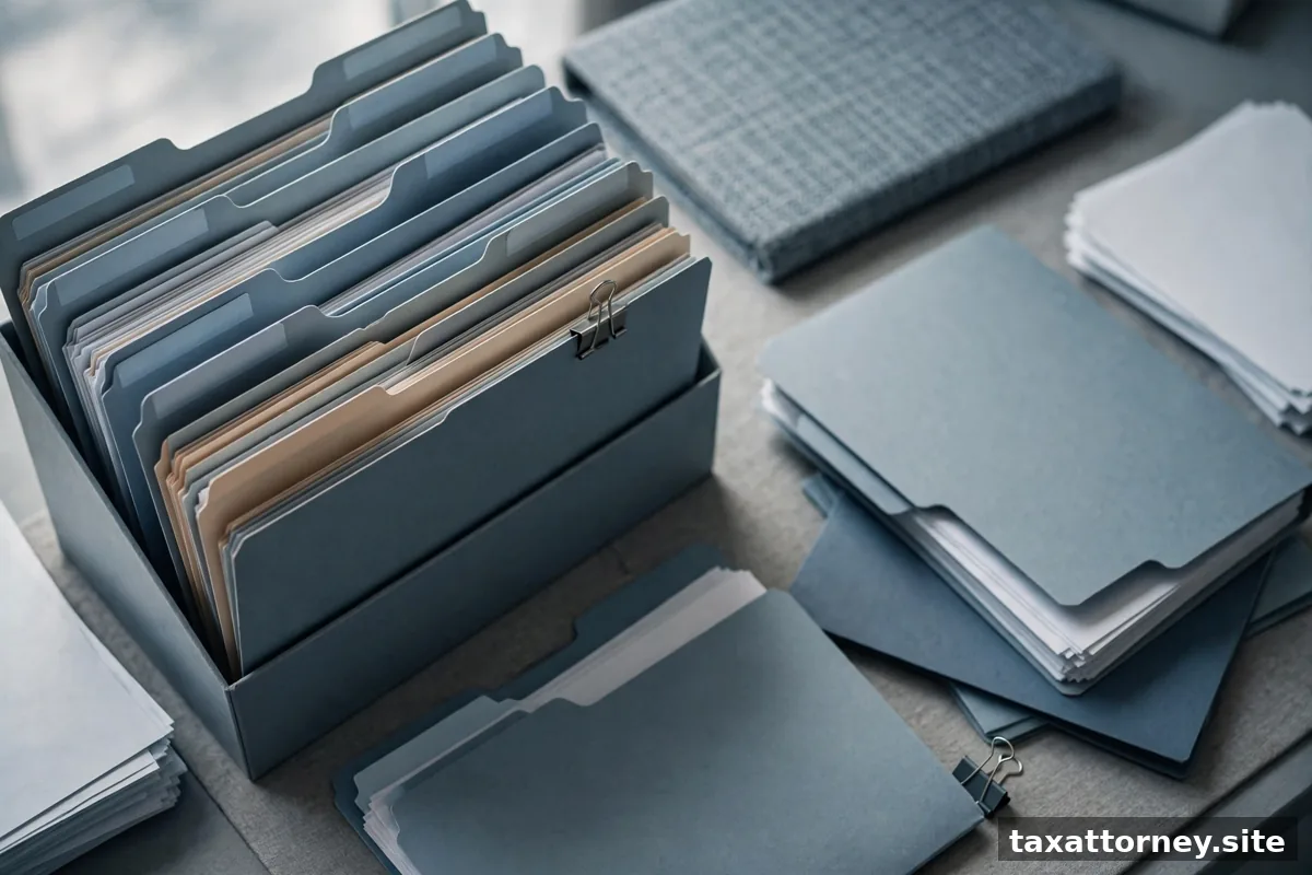 Organized audit file folders on a desk