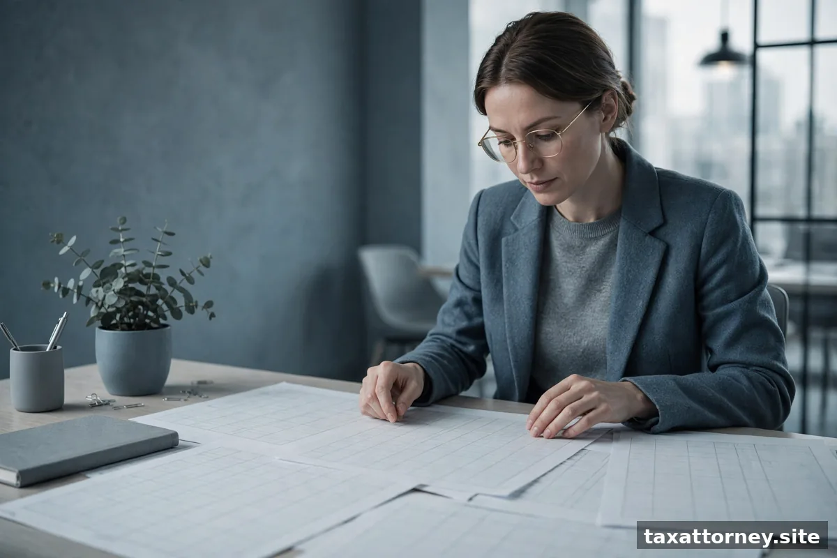 Accountant reviewing spreadsheets in a modern office